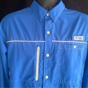 Columbia PFG Fishing Shirt Blue Medium Long Sleeve